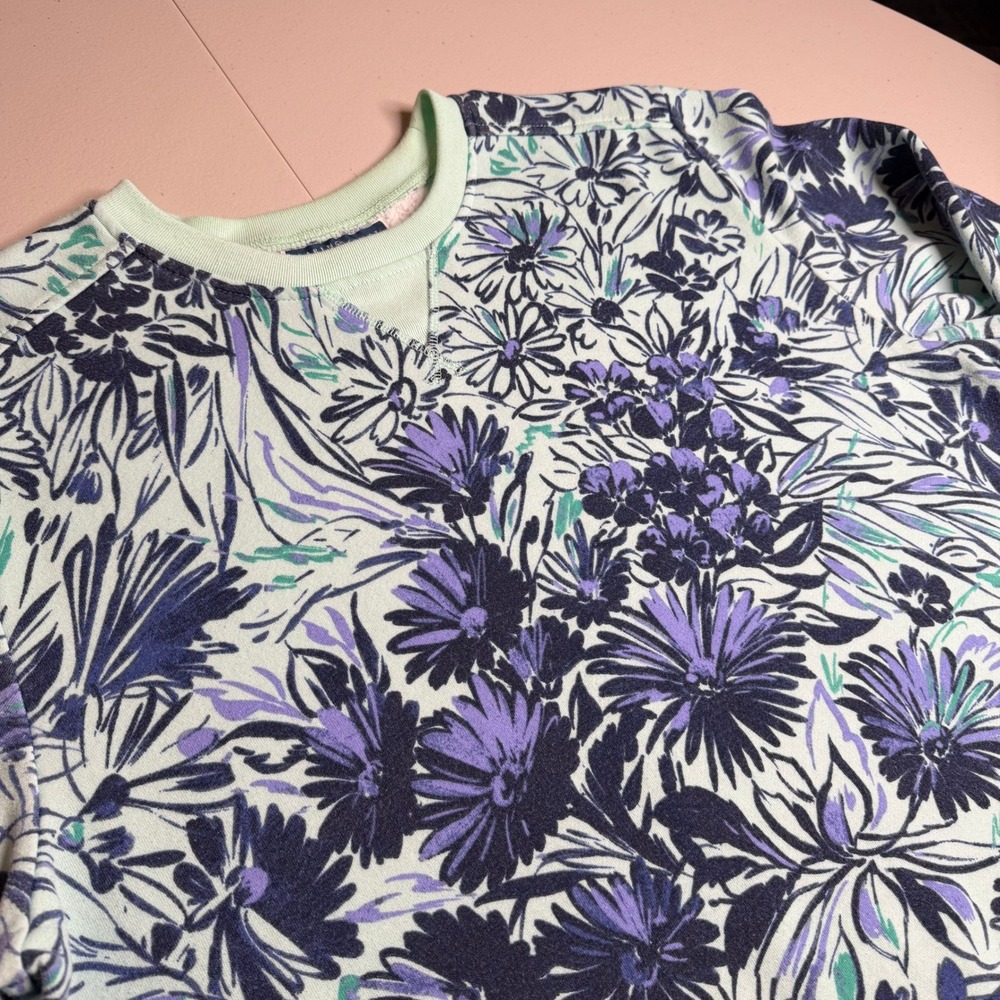 Karen Scott Sport Floral Sweatshirt Women XL Mint Green Purple Crewneck Pullover - Picture 2 of 8